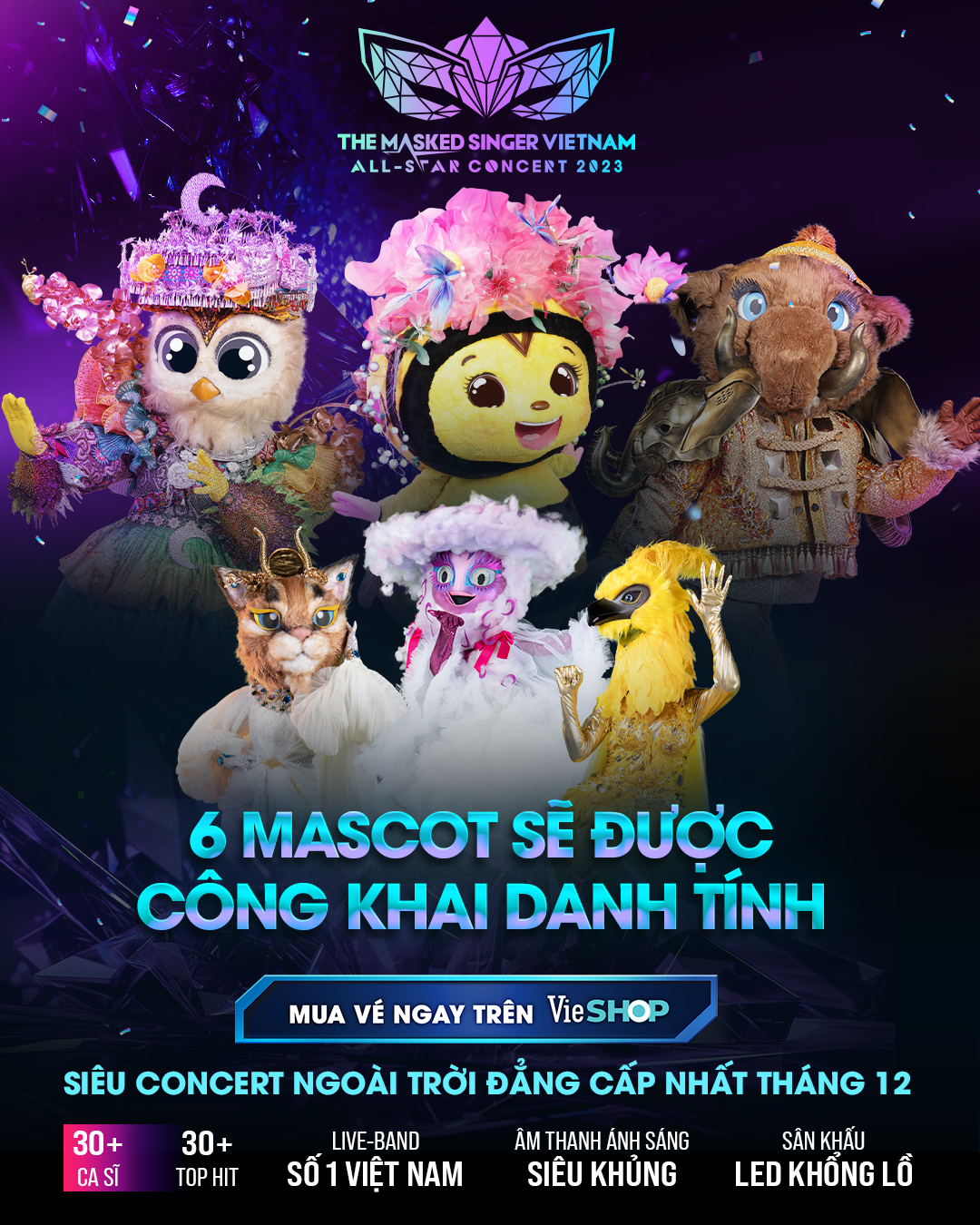[THE MASKED SINGER VIETNAM] CONCERT SẼ CÓ ĐẾN 6 MÀN CÔNG KHAI DANH TÍNH: TOP 3 MÙA 2 CÙNG CÁC MASCOT NÀNG MÂY, CÔ M23, TIỂU PHƯỢNG HOÀNG