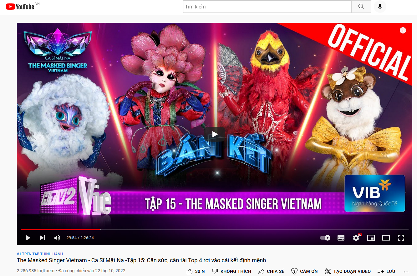 [THE MASKED SINGER VIETNAM] 4 TẬP LIÊN TIẾP ĐỀU ĐẠT TOP 1 TRENDING YOUTUBE THẦN TỐC