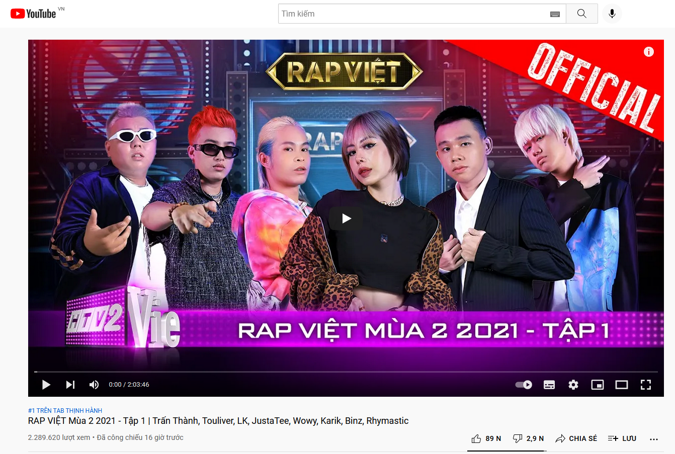 [RAP VIỆT MÙA 2] COME BACK SIÊU ẤN TƯỢNG: TOP 1 TRENDING YOUTUBE, GẦN 500 NGÀN LƯỢT XEM CÙNG LÚC, HƠN 10 TRIỆU LƯỢT XEM TRÊN VIEON VÀ YOUTUBE